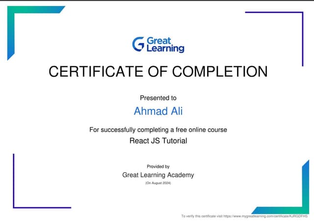 React.js Course Certificate