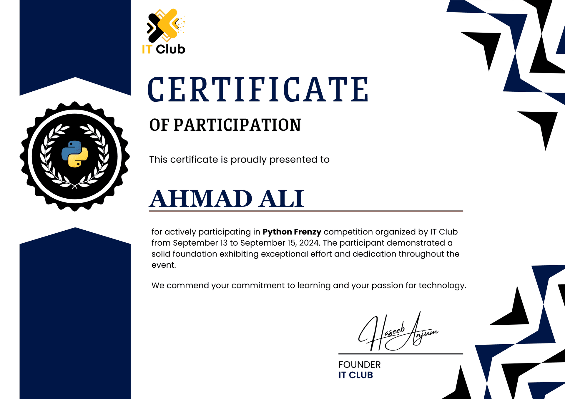 Python Coding Competition - ITClub Pakistan